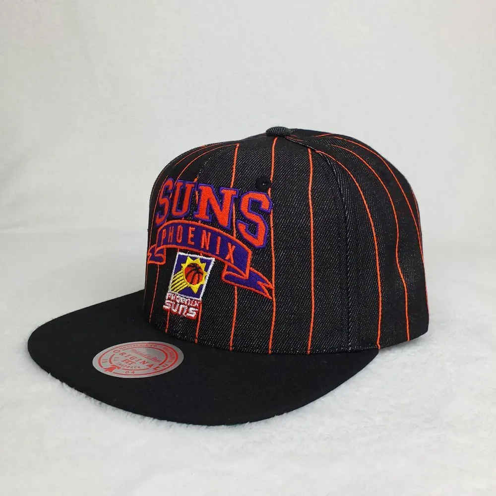 Phoenix Suns Mitchell & Ness NBA Snapback Hat Cap Black Denim Pinstripe NWT‎